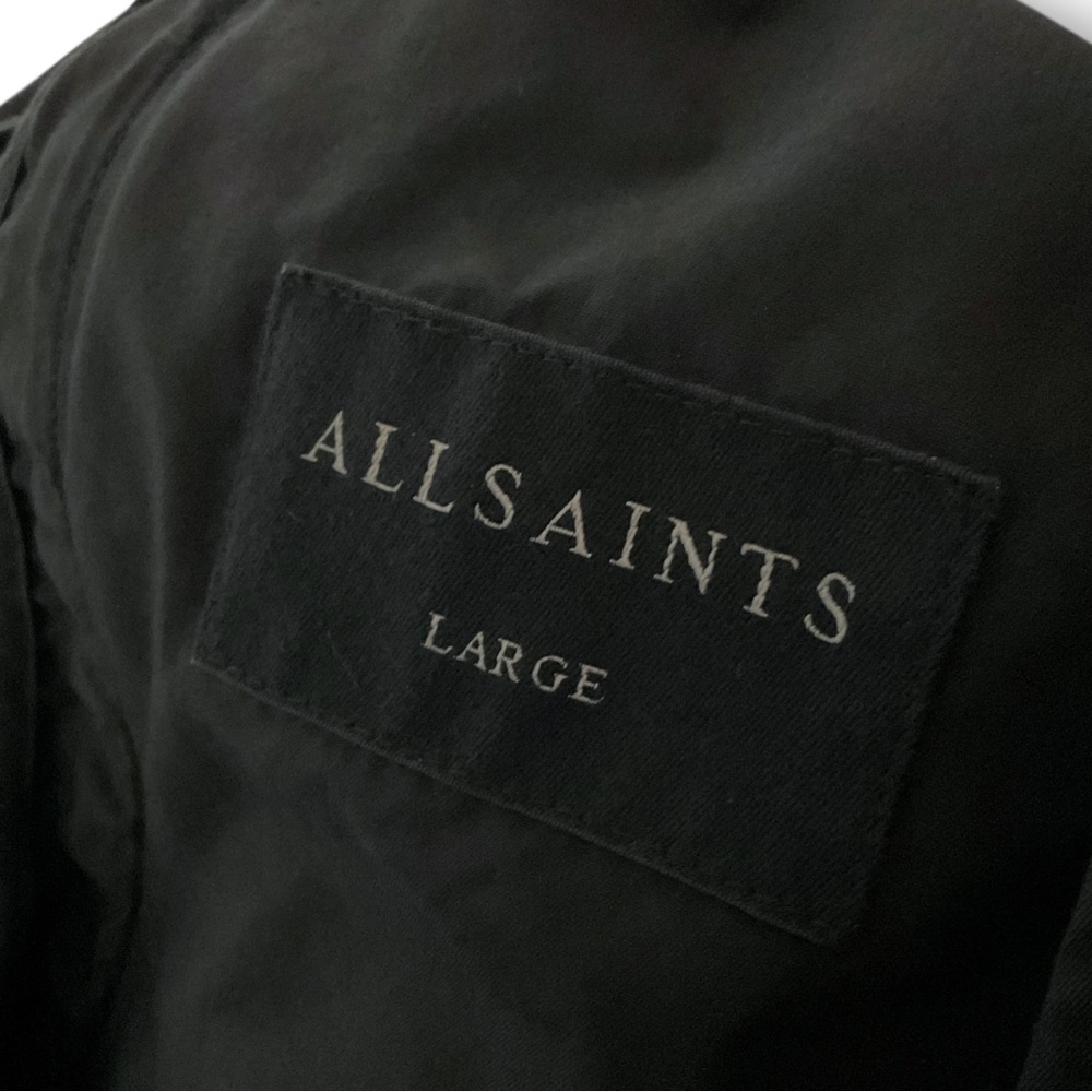 All Saints Mens Bomber Jacket Sz L Lightweight Cotton Moto Black Outdoor - Picture 11 of 13